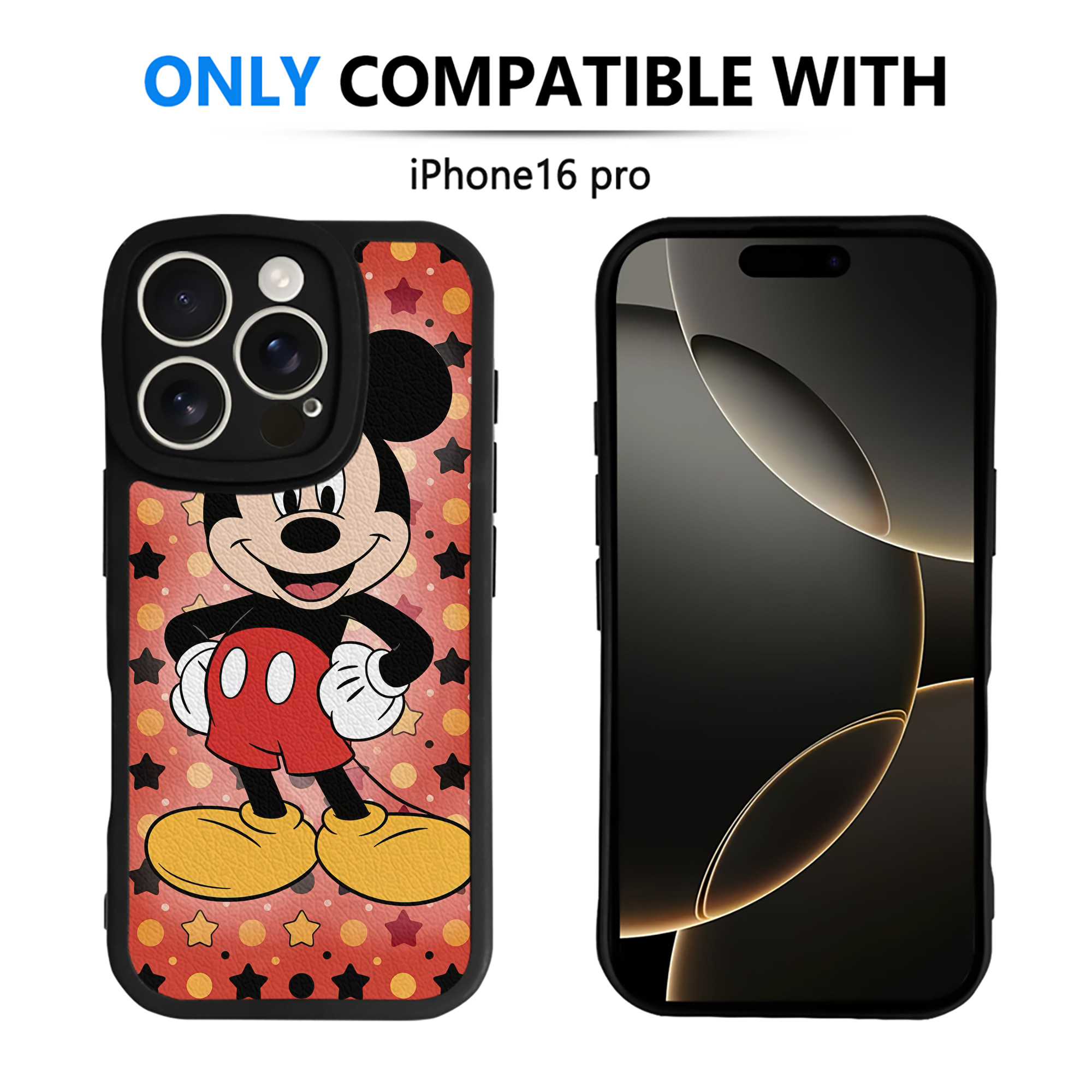 （画像用） ミッキーマウス Mickey Mouse 【iPhone 16シリーズ対応】シリコンスマホケース（レザー調） 材質：シリコン